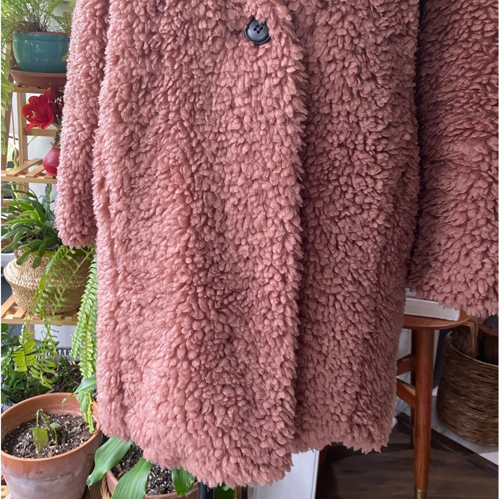 Zara jacket size S teddy bear pink fleece coat Teo pockets cozy - Picture 2 of 7